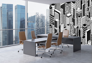 טפט קיר איור המגדלים בשחור ולבן.	