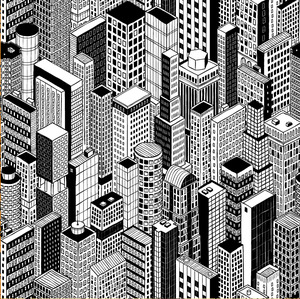 טפט קיר איור המגדלים בשחור ולבן.	