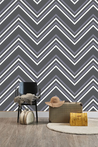 טפט קיר הזיגזג בגווני האפור והלבן.	