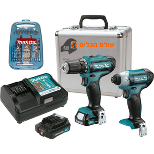 סט 10.8V מברגה/מקדחה + אימפקט + סט אביזרים CLX202SX2 Makita