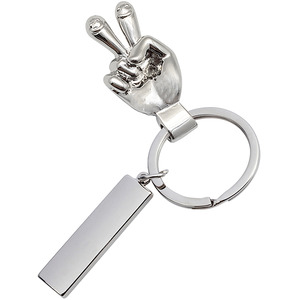 מחזיק מפתחות כסוף מבריק - סימן ניצחון V גימיק מתנות