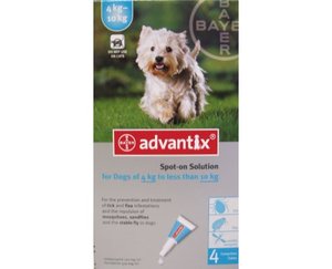 אדוונטיקס-אמפולות נגד פרעושים וקרציות לכלב במשקל 4-10 ק"ג