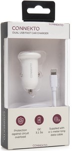 CONNEKTO IP LIGHTNING QC3 3A מטען רכב איפון