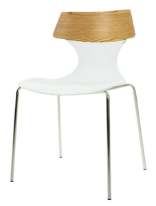 מקיאטו כסא אורח מושב לבן משולב עץ טבעי 4 רגליים ניקל מיליון כסאות