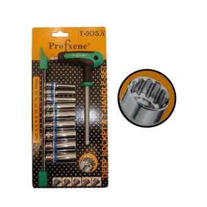 סט ידית T עם 9 יחידות בוקסה עמוקה דרייב 1/4 Profxene