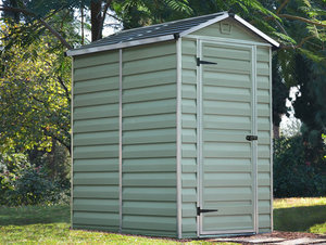 מחסן גינה אפור דגם סקיילייט 4*6 במידה : רוחב 122 ס"מ, עומק 177 ס"מ, גובה 171 -203 ס"מ - עשוי פוליקרבונט 10 שנות אחריות יצרן 