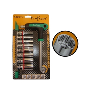 סט ידית T עם 9 יחידות בוקסה עמוקה דרייב 3/8 Profxene