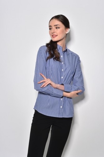 חולצת נשים שרוול ארוך פסים כחול לבן