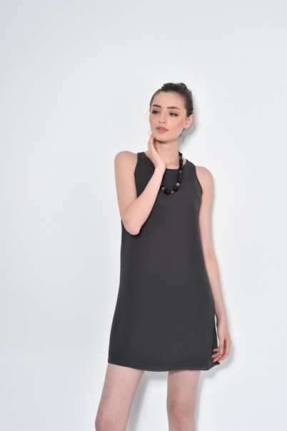 שמלת שיפון ללא שרוולים אפורה