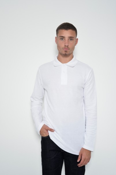 חולצת פולו שרוול ארוך לבנה