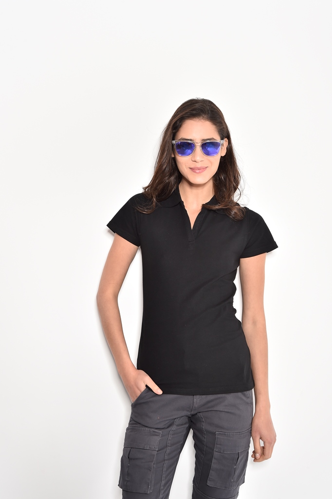 חולצת פולו נשים שרוול קצר שחורה