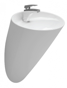 כיור רחצה חרס תלוי צמוד קיר מעוצב.