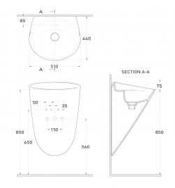 כיור רחצה חרס תלוי צמוד קיר מעוצב.