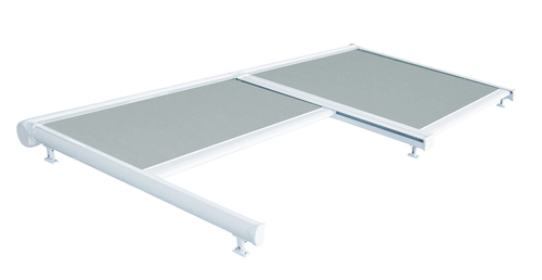 פרגולה חשמלית מדגם: סוכך מסילות קשתי הכולל שלדת אלומיניום איכותית , בד דראלון אקרילי ספרדי או PVC איכותי ומנוע מתקדם