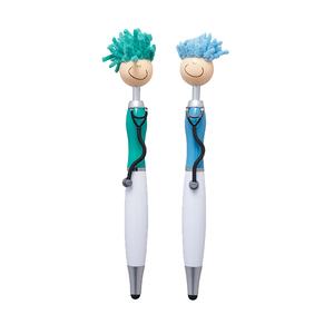 עט פופטופ רופא עם שיער לניקוי מסכי מגע + כרית טאץ גימיק מתנות