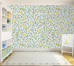 טפט מעוצב עם איור פרחים בצהוב ותכלת 