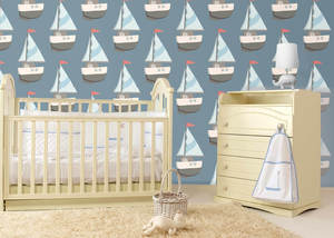 טפט מעוצב עם אוניות בגווני תכלת