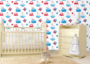 טפט מעוצב עם סירות ולבבות