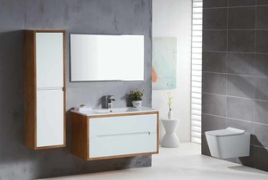 ארון תלוי 2 מגירות לבן \ שמנת עם מסגרת עץ טבעי