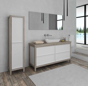 ארון אמבטיה גוף סנדויץ בשילוב עץ מלא וחזיתות צבע אפוקסי לבחירה