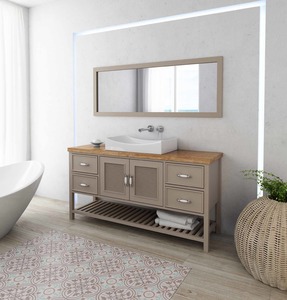 ארון אמבטיה בסגנון כפרי, גוף סנדוויץ גימור אפוקסי בצבעים לבחירה