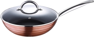 מחבת ווק ברונזה טפלון עמוקה + מכסה 28/8 ס"מ  עשוי אלומיניום ידית נירוסטה מסדרת ESSENCE היוקרתית