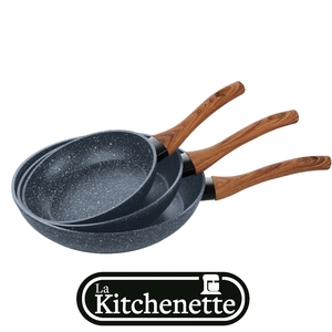 סט 3 מחבתות בגודל 20/24/28 ס"מ ציפוי אבן שיש, גימור צבע גרניט