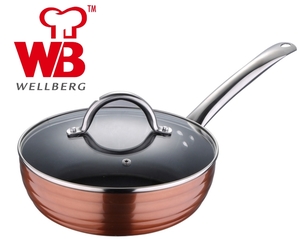 מחבת ברונזה טפלון עמוקה + מכסה 28/7 ס"מ עשוי אלומיניום ידית נירוסטה מסדרת ESSENCE היוקרתית