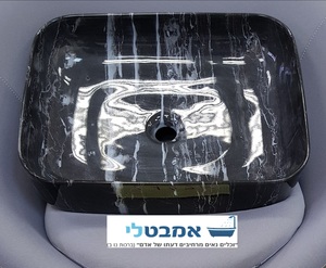 כיור רחצה מונח חרס דק מלבני גימור דמוי שיש שחור