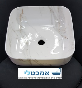 כיור רחצה מונח מרובע חרס דק גימור דמוי שיש לבן