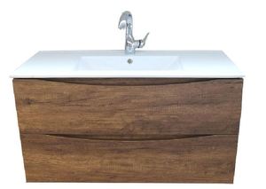 ארון תלוי 2 מגירות חזיתות גוון עץ אגס