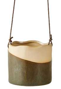 אדנית לתלייה קרמיקה / עור - ירוק / טבעי 481135