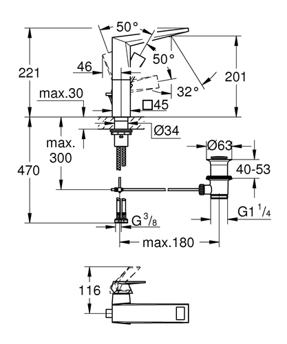 000 109 23 ברז פרח גבוה לכיור רחצה + ונטיל