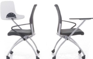 קלאוד כסא סטודנט גב רשת לבן מושב ריפוד שחור ידיות פלסטיק + ידית סטודנט + גלגלים מיליון כסאות