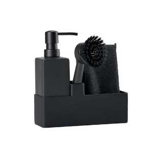 סט לשטיפת כלים מלבני שחור: סטנד למגבת, דיספנסר ומברשת  381095