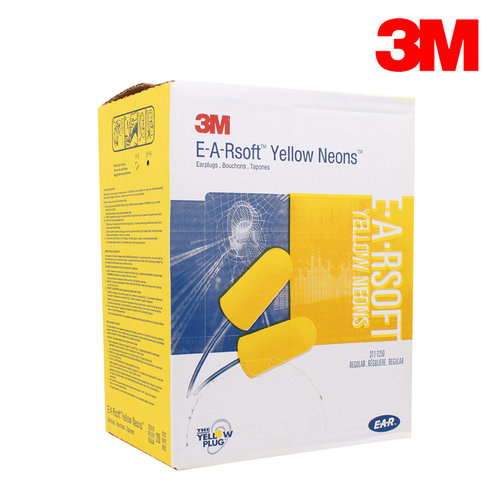 אטמי אוזניים E-A-Rsoft Yellow Neons Earplugs עם שרוך 200 יחידות זוגות 