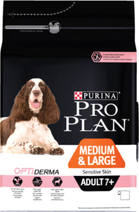 מזון יבש לכלבים סניור +7 מגזע בינוני-גדול עם עור רגיש 14 ק"ג (סלמון) \ Pro Plan Derma Medium & Large Adult