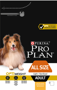 מזון יבש לכלבים בוגרים מכל הגדלים לייט או סטרלייז 14 ק"ג (עוף) \ Pro Plan All sizes Adult Light Sterilized