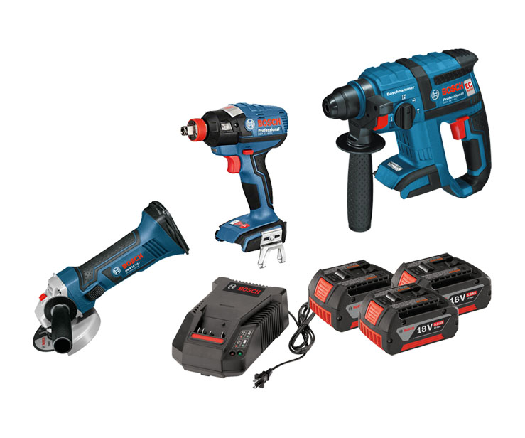 סט 4 כלים נטענים 18V ליתיום 3 סוללות 5.0 BOSCH