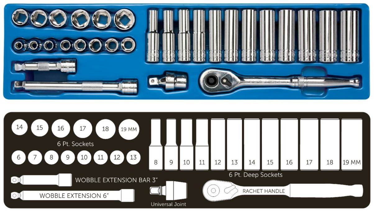 סט בוקסות הינע 3/8 מ"מ 30 יח