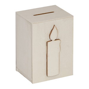 קופת חיסכון מעץ 7/6/10 ס""מ + נר