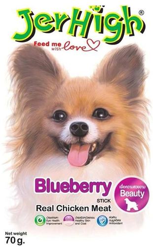 חטיף JerHigh מקלות על בסיס עוף בטעם אוכמניות 70 גרם