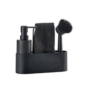 סט לשטיפת כלים מעוגל שחור: סטנד למגבת, דיספנסר, מברשת 382011 