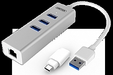  USB3.0 3-Port + Gigabit Ethernet Aluminium Hub (With USB Type-C Adaptor) Y-3083B