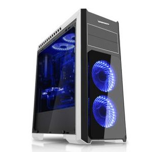 מארז IPPON THUNDER צבע שחור/לבן עם 5 מאוררי לד כחולים 120מ"מ