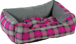 מיטה כותנה לכלב במגוון גדלים-צבע משבצות אפור/ורוד- פטסלנד