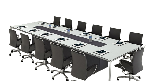 לוטוס שולחן ישיבות מנהלים+תיבת מדיה- פלטה דובדבן קוביית אמצע לבנה רגל מתכת לבן מבריק- 320*160*75H