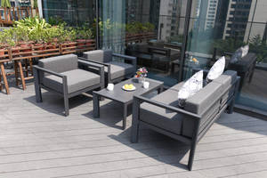 טינה סט מערכת ריהוט גן ומרפסת 1+1+2+ שולחן אלומיניום שחור עם כריות ריפוד צבע לבן מיליון כסאות