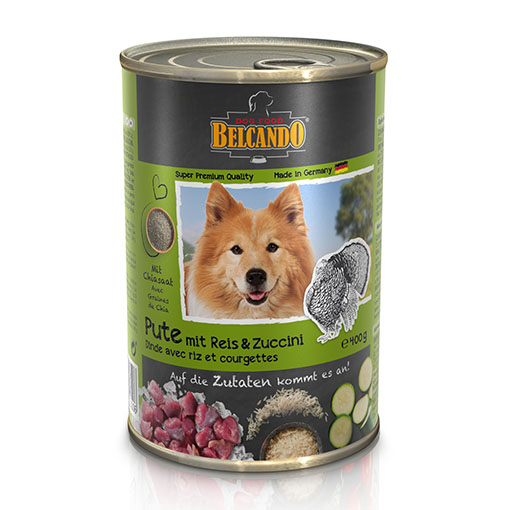 שימורי מזון כלבים בלקנדו – הודו אורז+קישוא 400 גר