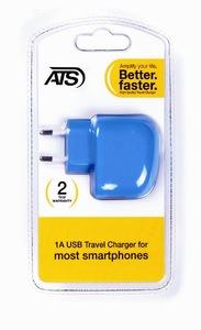 מטען ביתי +USB /כחול  ATS